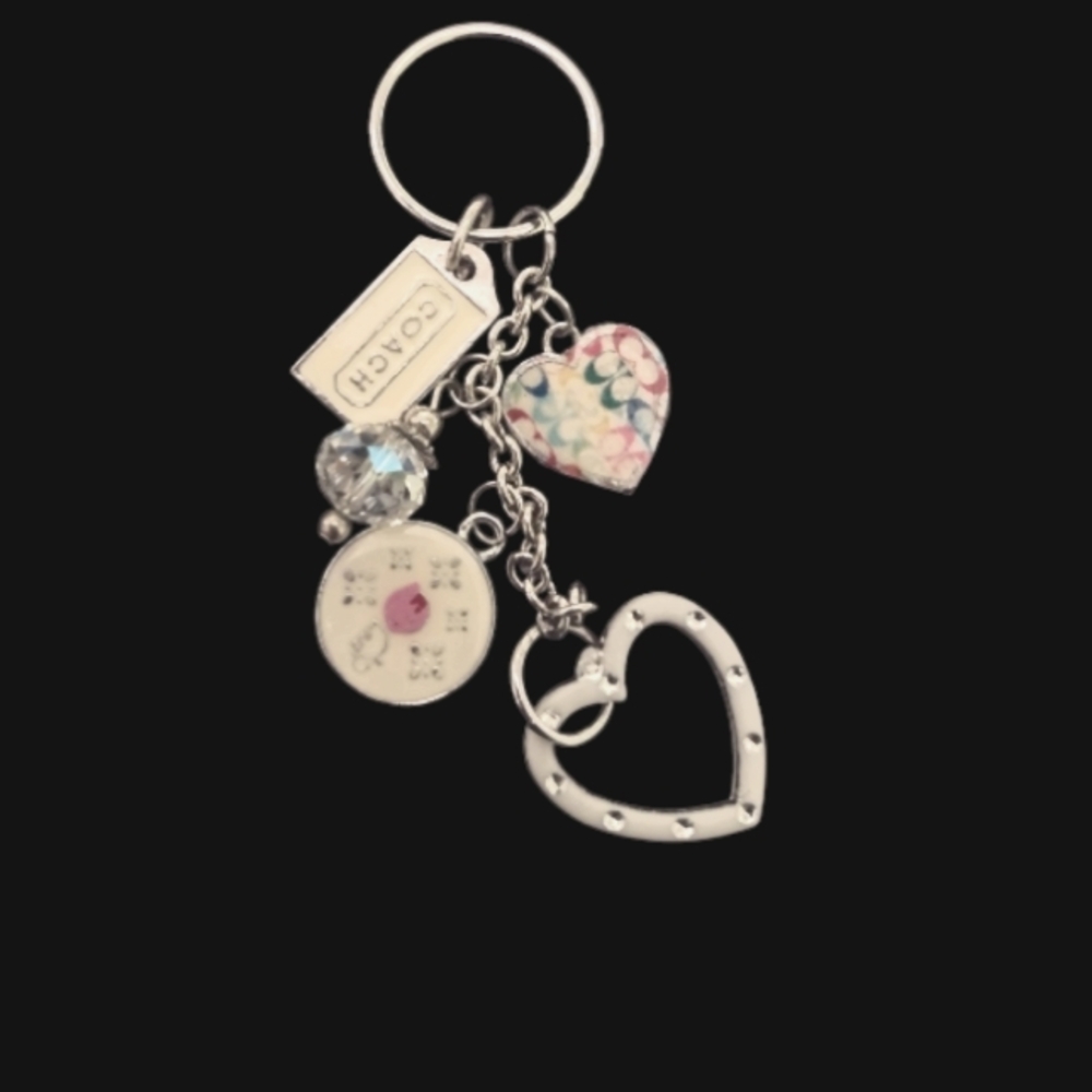 Coach Silver and White Heart Key Holder